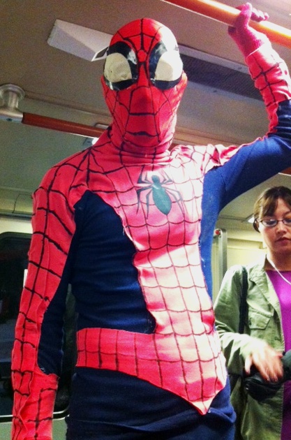 Spidey takes BART home...